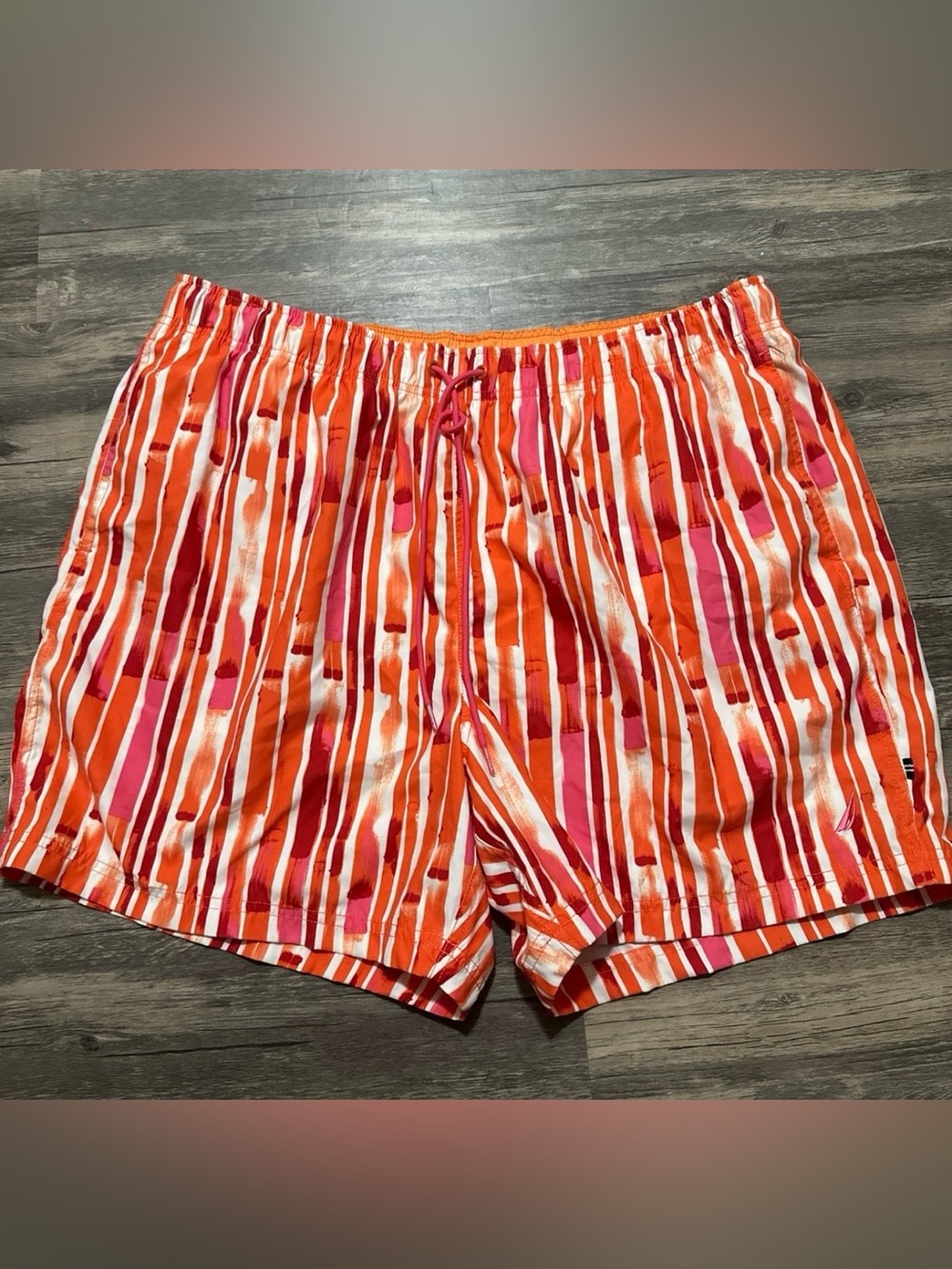 Nautica Men’s Orange & Pink Striped Swim Shorts
